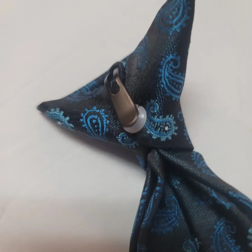 Boys clip on Paisley blue black tie Necktie 16